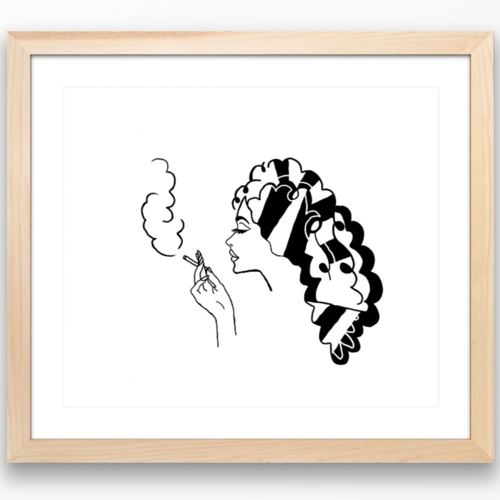 Smoking lady black & white art print